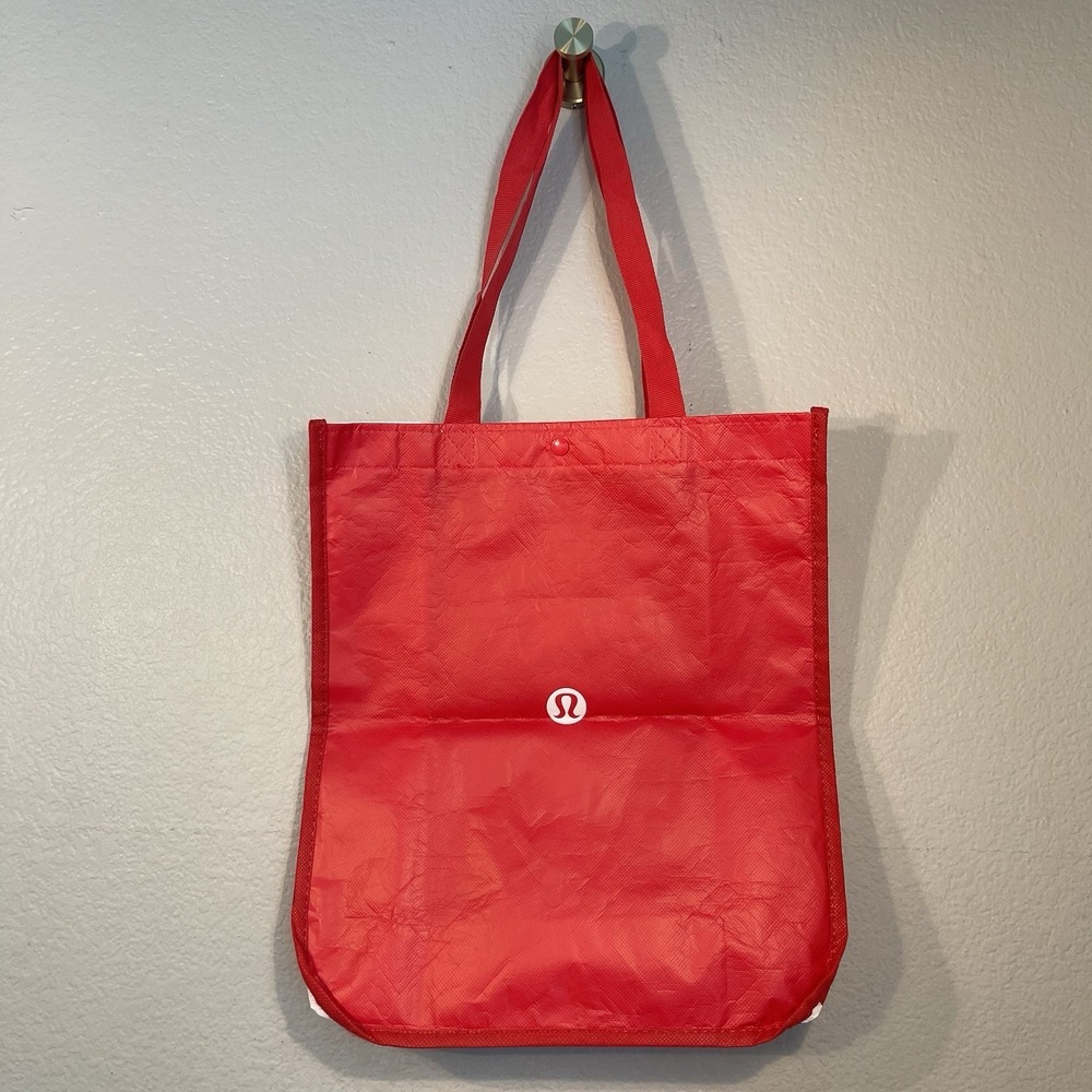 Lululemon Reusable Shopping Tote Bag Red White Snap Closure 14"x16"x6"